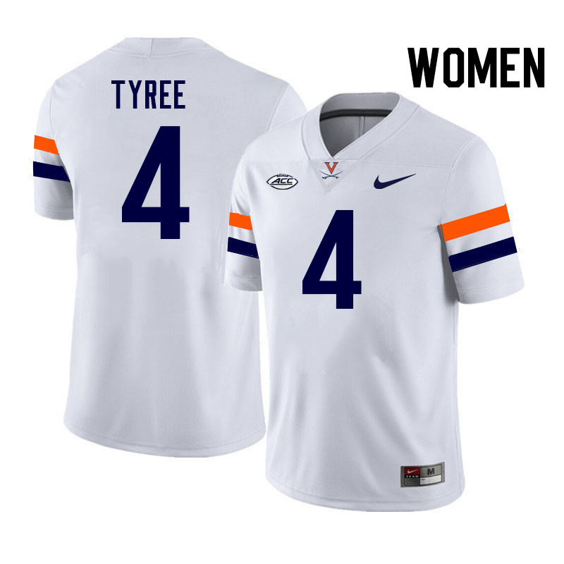 Women Virginia Cavaliers #4 Chris Tyree College Football Jerseys Stitched-White